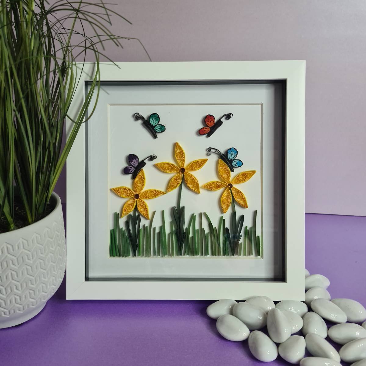 Quilled Flowers & Butterfly Picture - Yellow Flowers