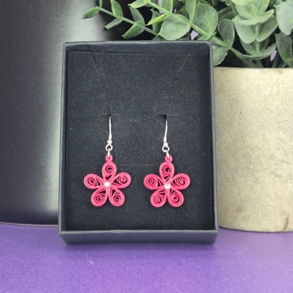 Quilled Pink Flower Earrings