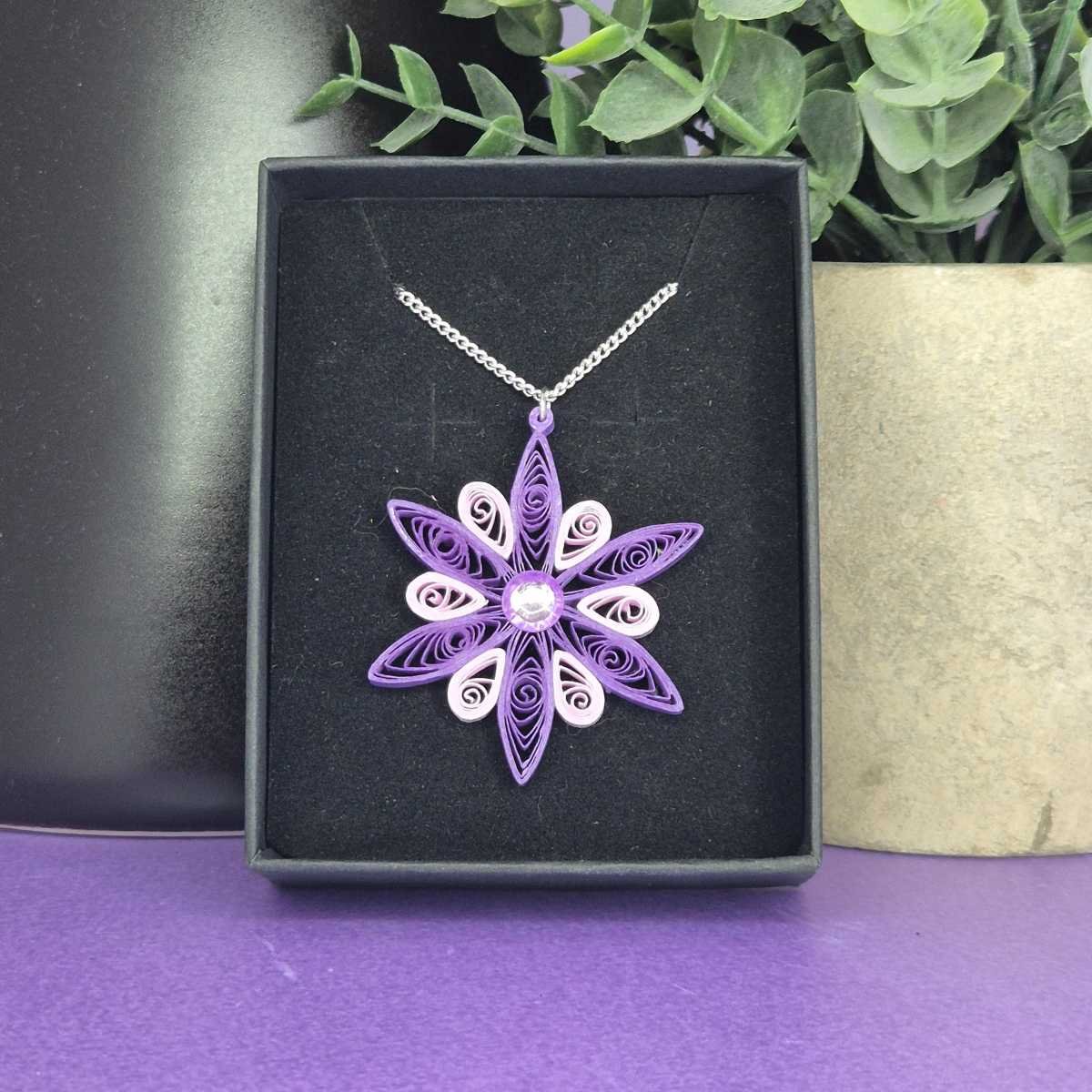 Quilled Purple Flower Pendant Necklace