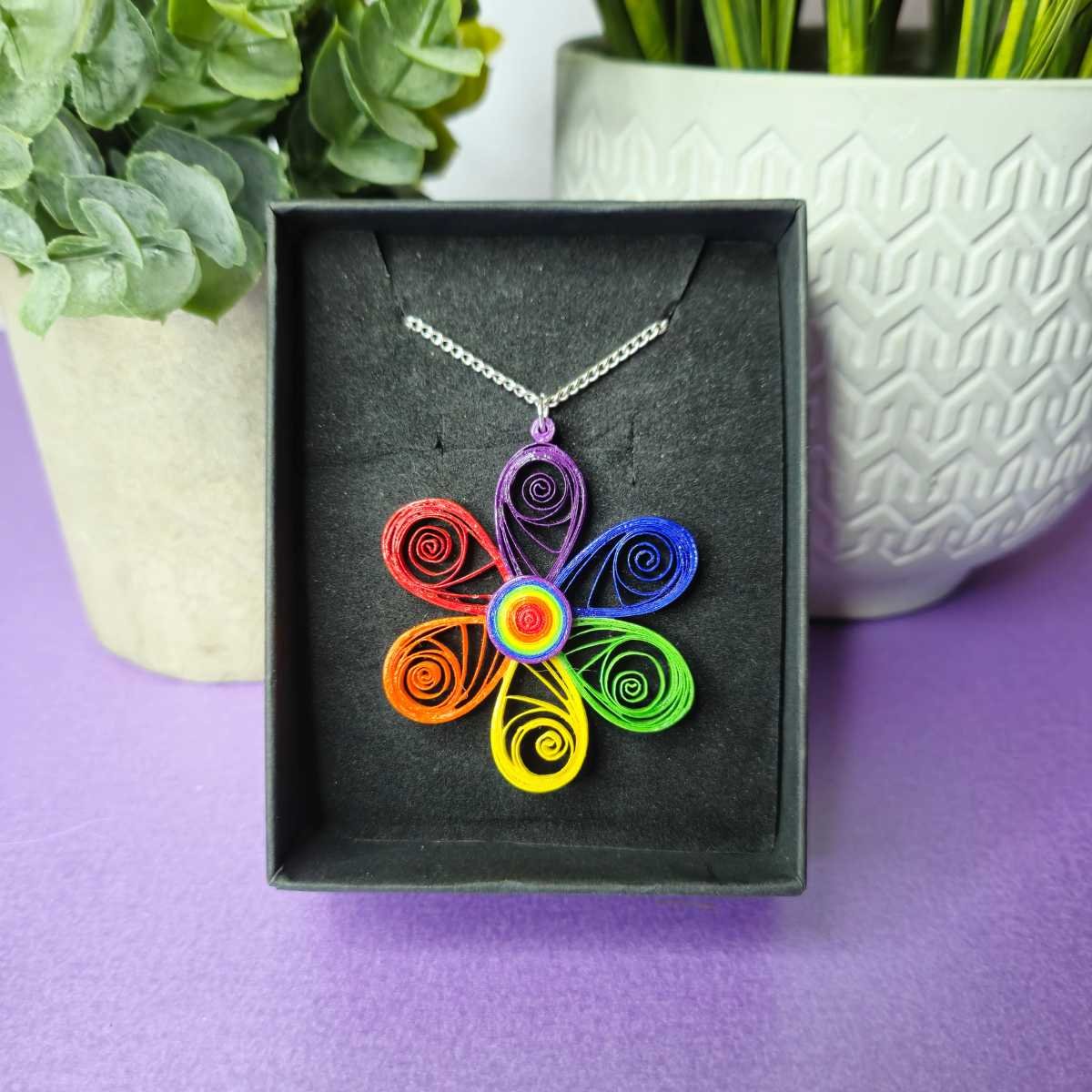 Quilled Pride Flower Necklace