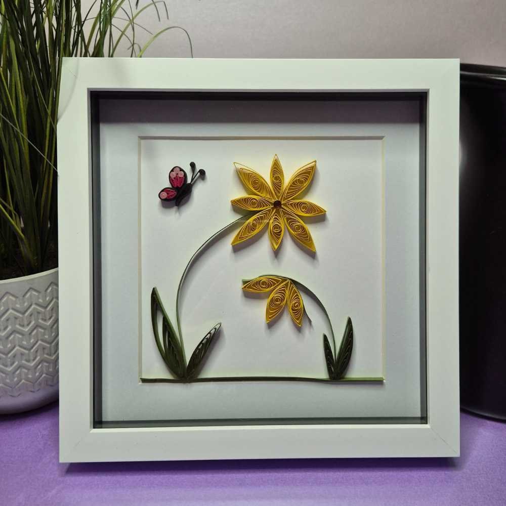 Quilled Yellow Flowers and butterfly Picture 01